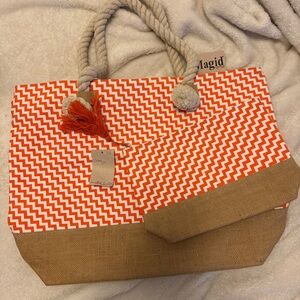 Magid Zigzag Orange and Tan Tote Bag